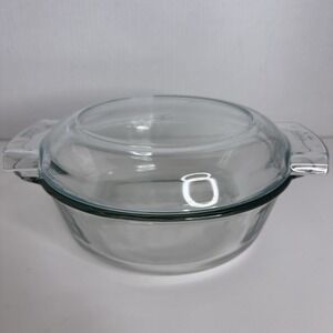 VTG PYREX DE CORNING Clear Glass Round Baking Dish Bowl‎ Set W/ Lids France